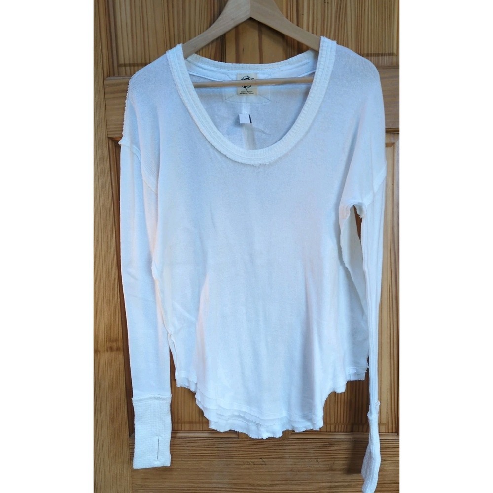 NEW Free People Top Sz XS Colby Long Sleeve Thumbholes White Slouchy Tunic Relax